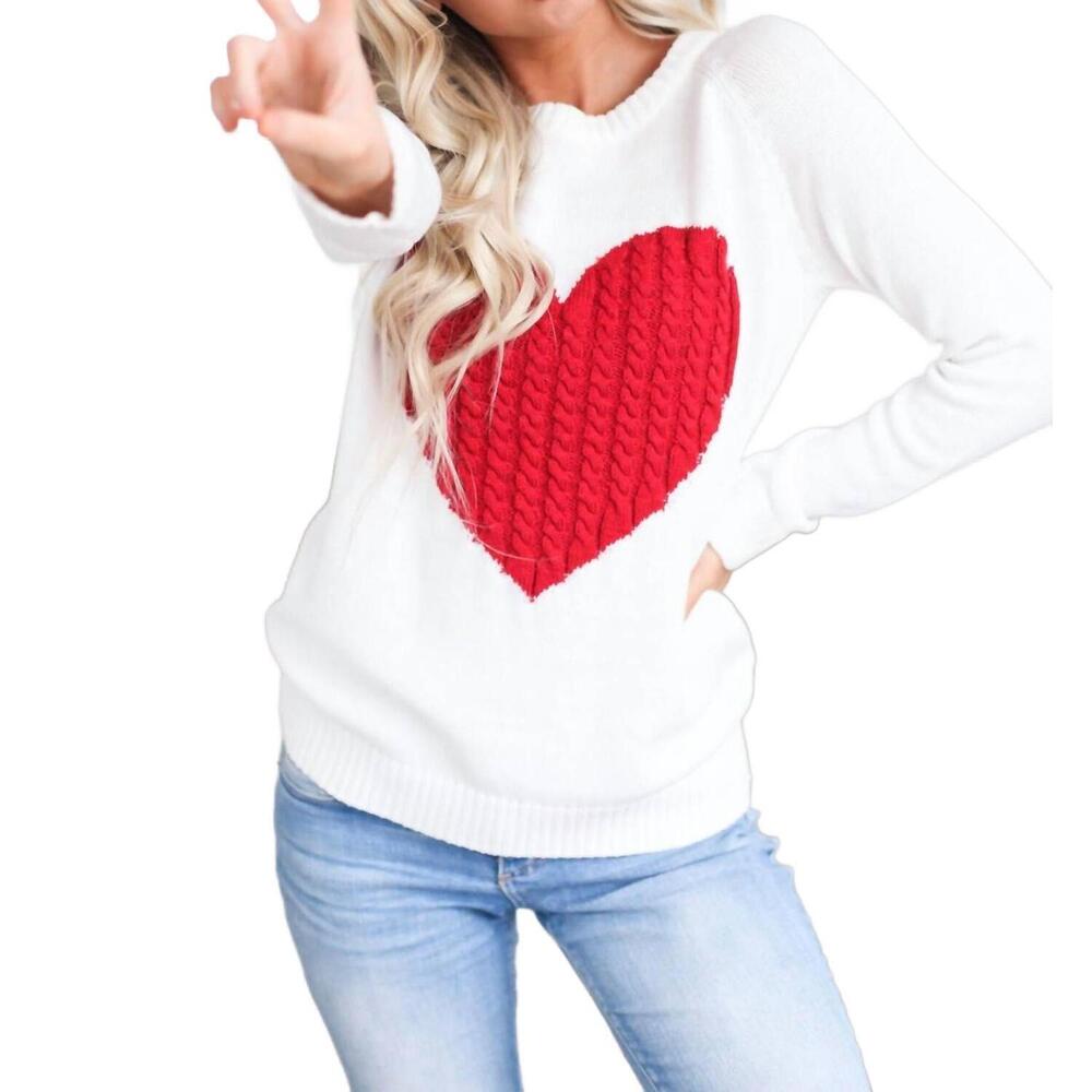 NEW YEMAK luxe love sweater in ivory/red